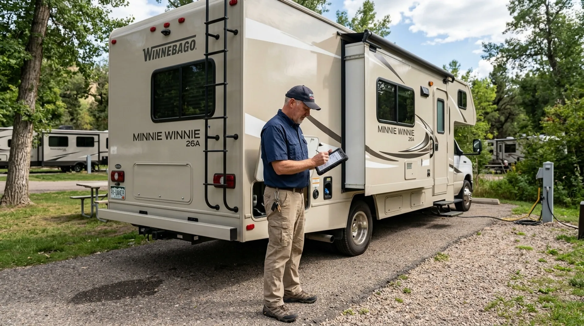 DIY RV pre-trip inspection checklist walkthrough outside motorhome