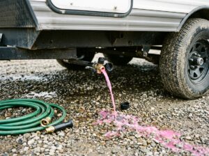 Draining pink RV antifreeze from water lines