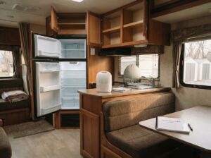 RV interior prepared for winter storage